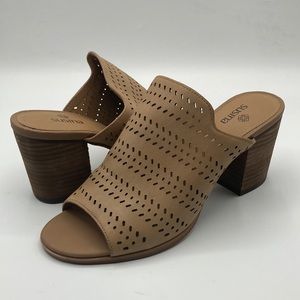 Susina Tan Brown Open Toe Slip On Heels Women's Size 6